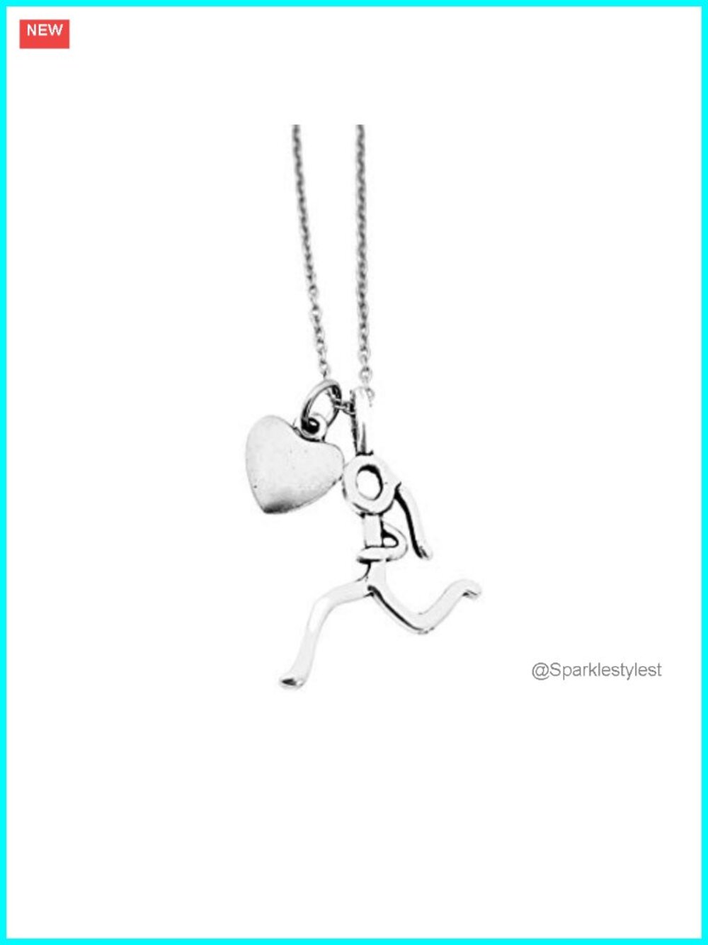 Pewter Runner Girl Heart Necklace Stainless Steel 18in Adjustable